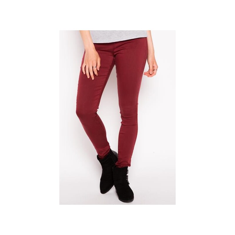 Pantalon skinny uni taille haute Rouge Coton - Femme Taille 34 - Cache Cache