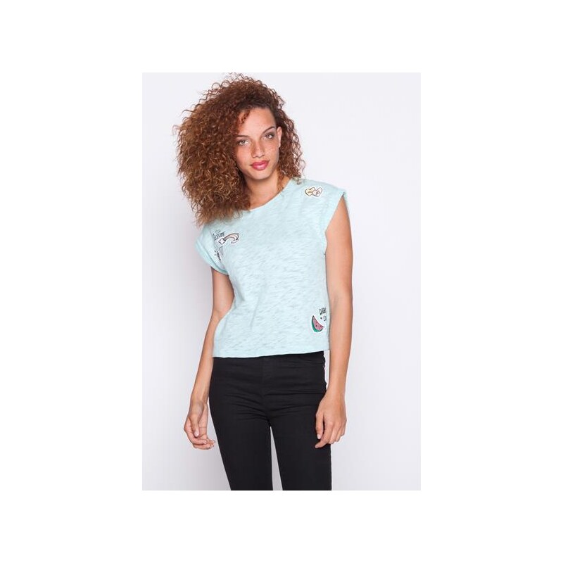 Top broderies placees Bleu Coton - Femme Taille 0 - Cache Cache