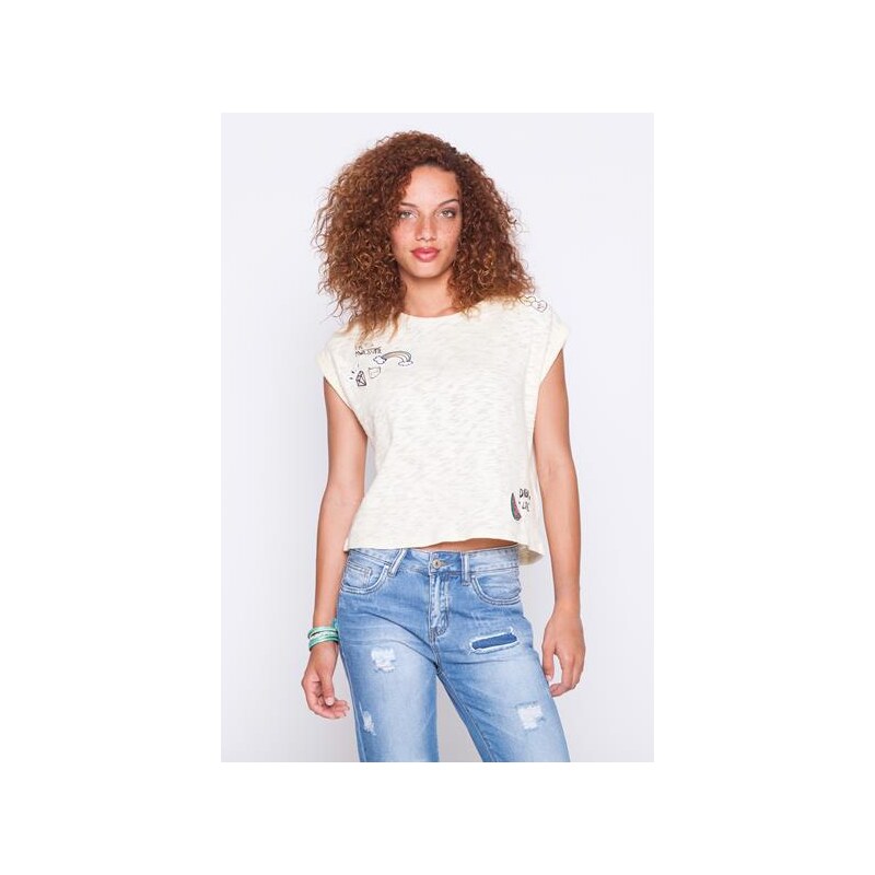 Top broderies placees Jaune Coton - Femme Taille 0 - Cache Cache