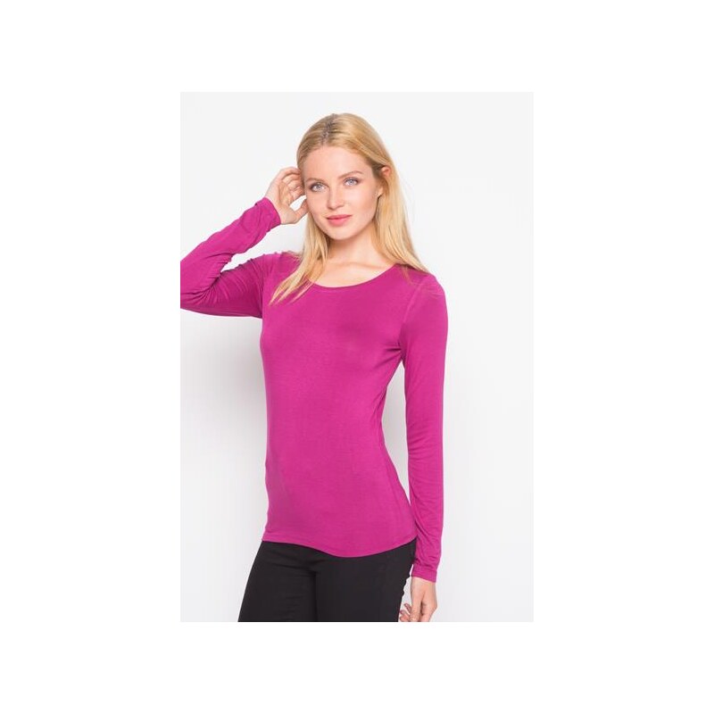 T-shirt col rond manches longues Violet Elasthanne - Femme Taille 0 - Cache Cache