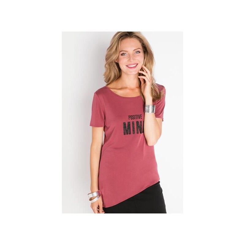 T-shirt asymétrique et texte Rouge Modal - Femme Taille 0 - Cache Cache