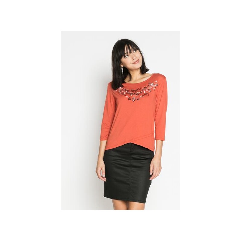 T-shirt bas croisé motif fantaisie Rouge Modal - Femme Taille 0 - Cache Cache