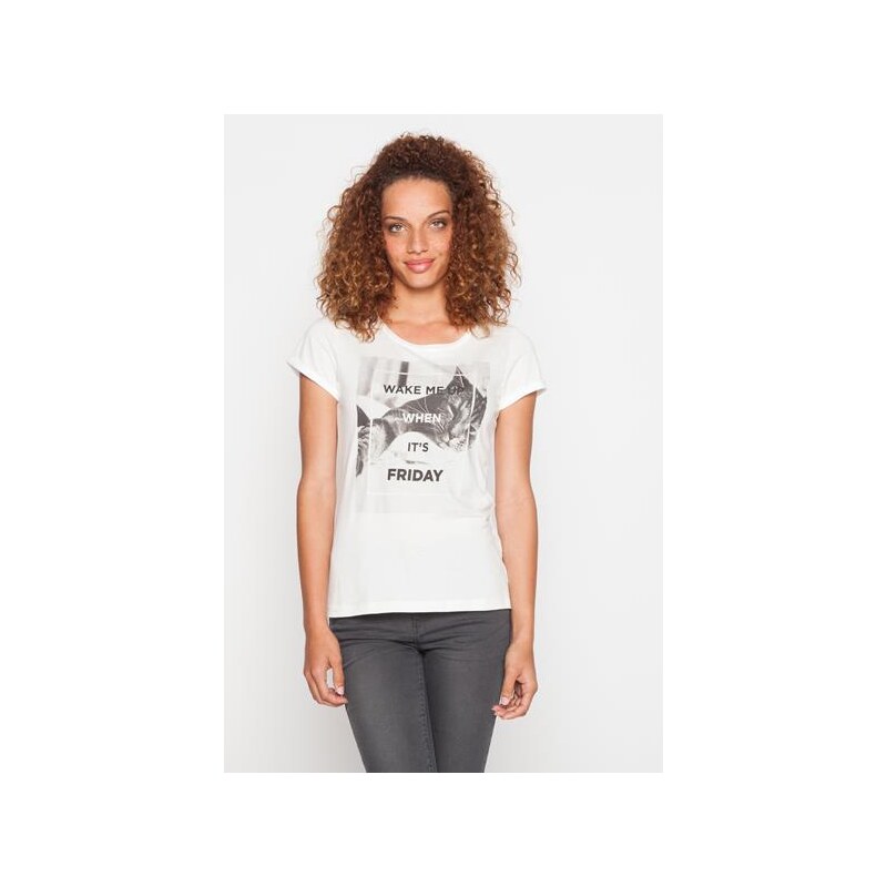 T-shirt chat texte imprimé Beige Modal - Femme Taille 0 - Cache Cache