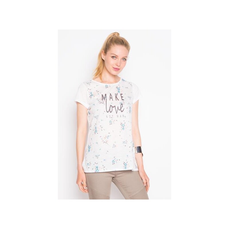 T-shirt cintré motif floral et texte Blanc Polyester - Femme Taille 0 - Cache Cache