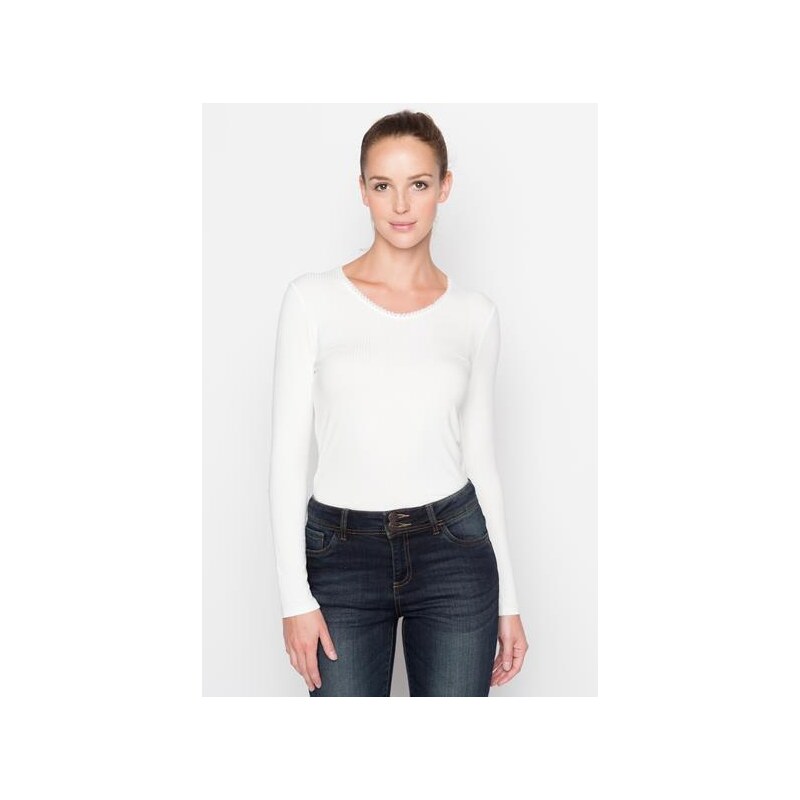 T-shirt maille côtelée dentelle Blanc Viscose - Femme Taille 4 - Cache Cache