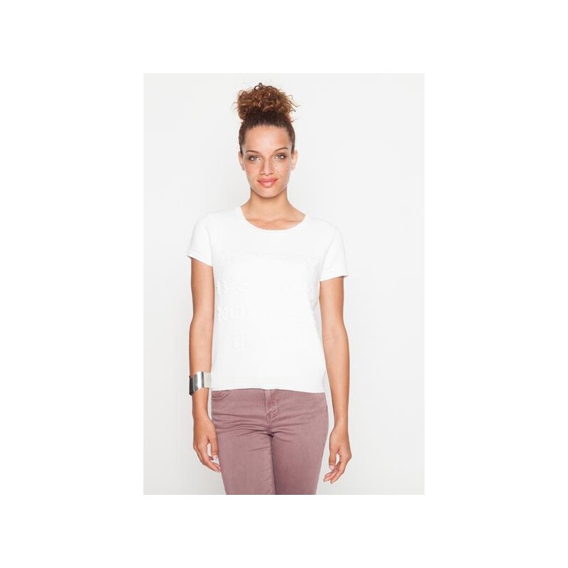 T-shirt ecriture reliefé Blanc Acrylique - Femme Taille 1 - Cache Cache