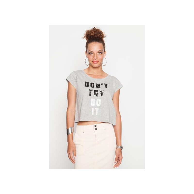 T-shirt imprimé message Gris Coton - Femme Taille 2 - Cache Cache