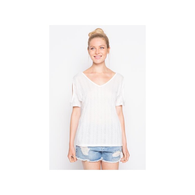 T-shirt maille ajourée motifs Blanc Polyester - Femme Taille 0 - Cache Cache