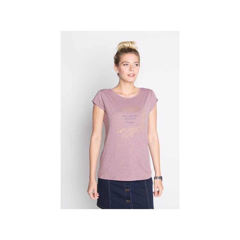 T-shirt maille moulinée détails dorés Violet Polyester - Femme Taille 0 - Cache Cache