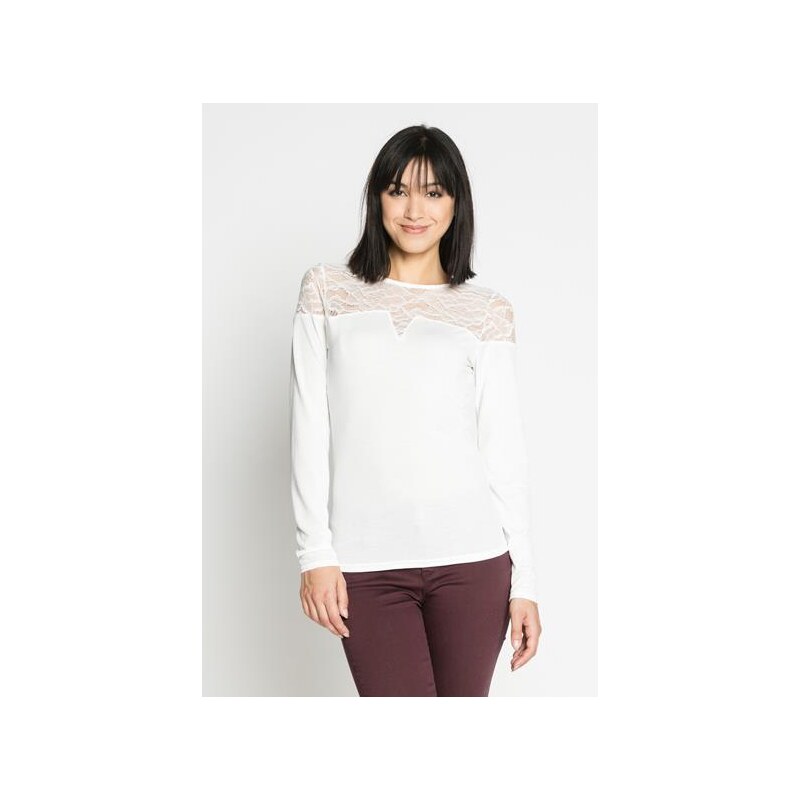 T-shirt maille unie et dentelle Blanc Elasthanne - Femme Taille 0 - Cache Cache