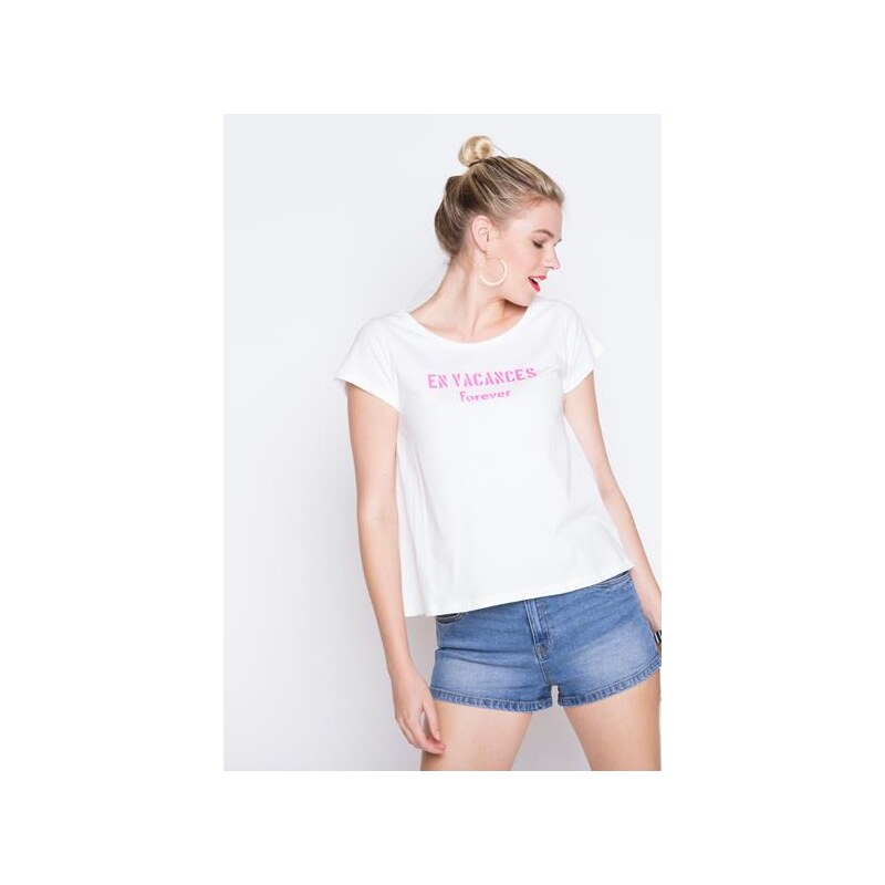 T-shirt manches courtes imprimé Blanc Coton - Femme Taille 0 - Cache Cache