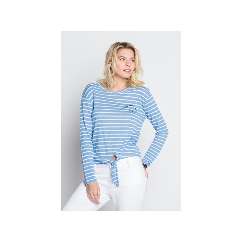 T-shirt marinière à nouer Bleu Polyester - Femme Taille 0 - Cache Cache