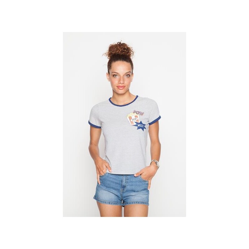T-shirt rayures et pop corn Beige Polyester - Femme Taille 0 - Cache Cache