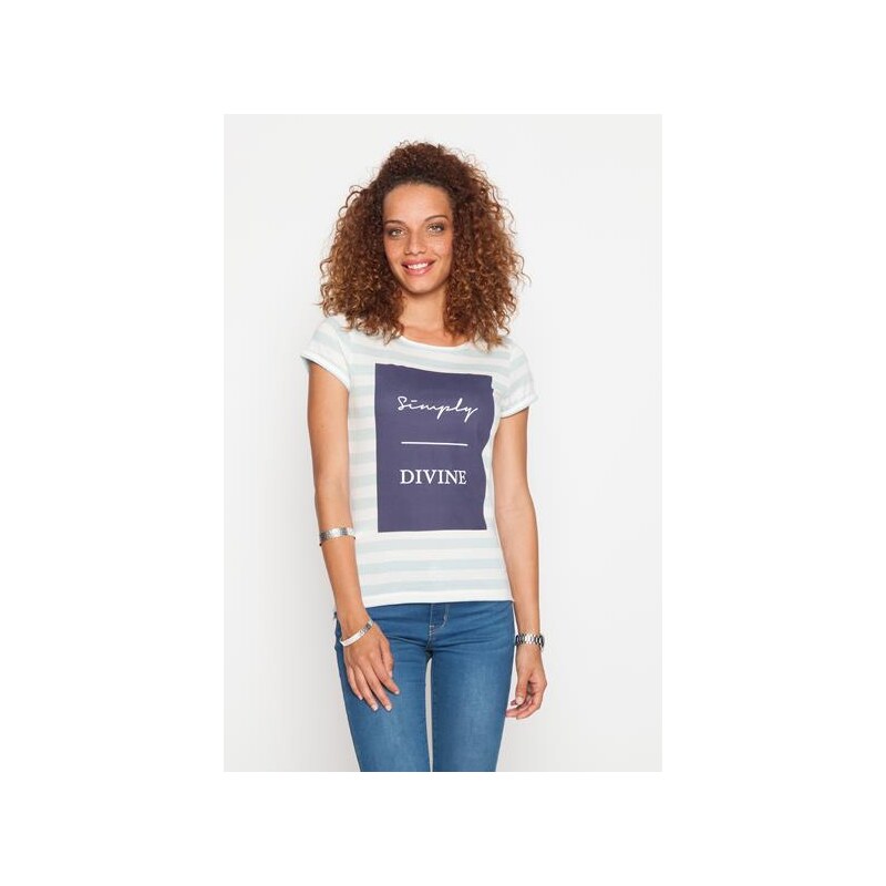 T-shirt rayures et texte Bleu Modal - Femme Taille 0 - Cache Cache