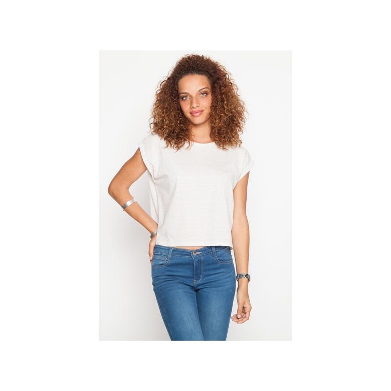 T-shirt rayures fines métallisées Blanc Polyester - Femme Taille 0 - Cache Cache