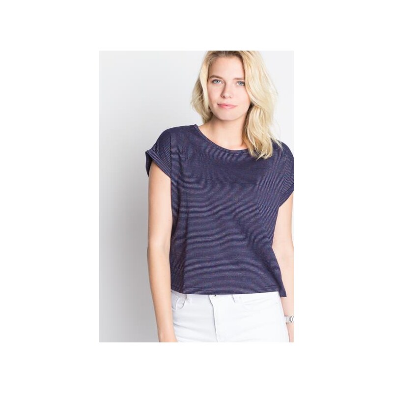 T-shirt rayures fines métallisées Bleu Polyester - Femme Taille 0 - Cache Cache