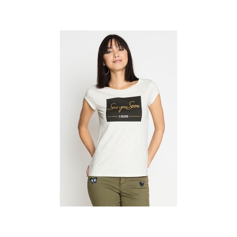 T-shirt style chiné texte Beige Polyester - Femme Taille 0 - Cache Cache