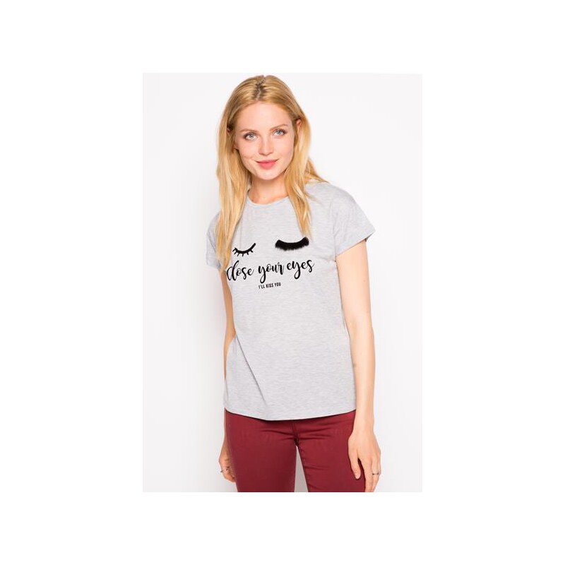 T-shirt texte et cils Gris Polyester - Femme Taille 4 - Cache Cache