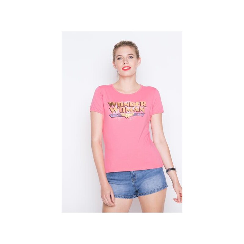 T-shirt wonder woman col rond Rose Coton - Femme Taille 0 - Cache Cache