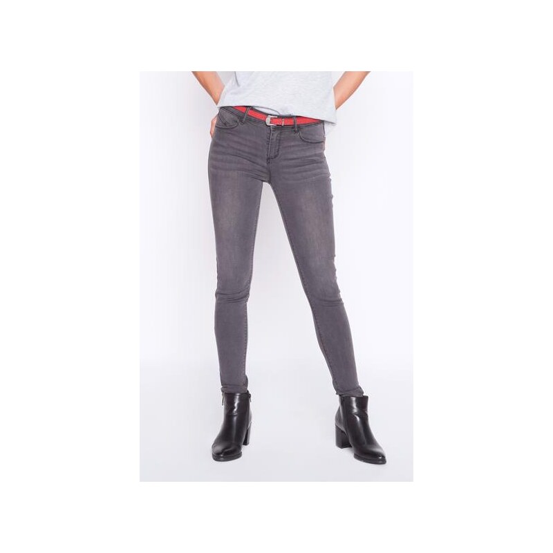 Jean skinny ceinture rouge Gris Polyester - Femme Taille 34 - Cache Cache