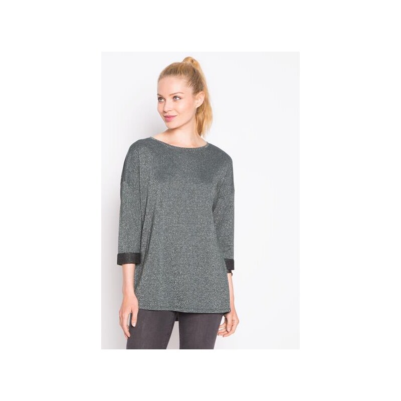 Pull manches 3/4 revers Vert Coton - Femme Taille 0 - Cache Cache