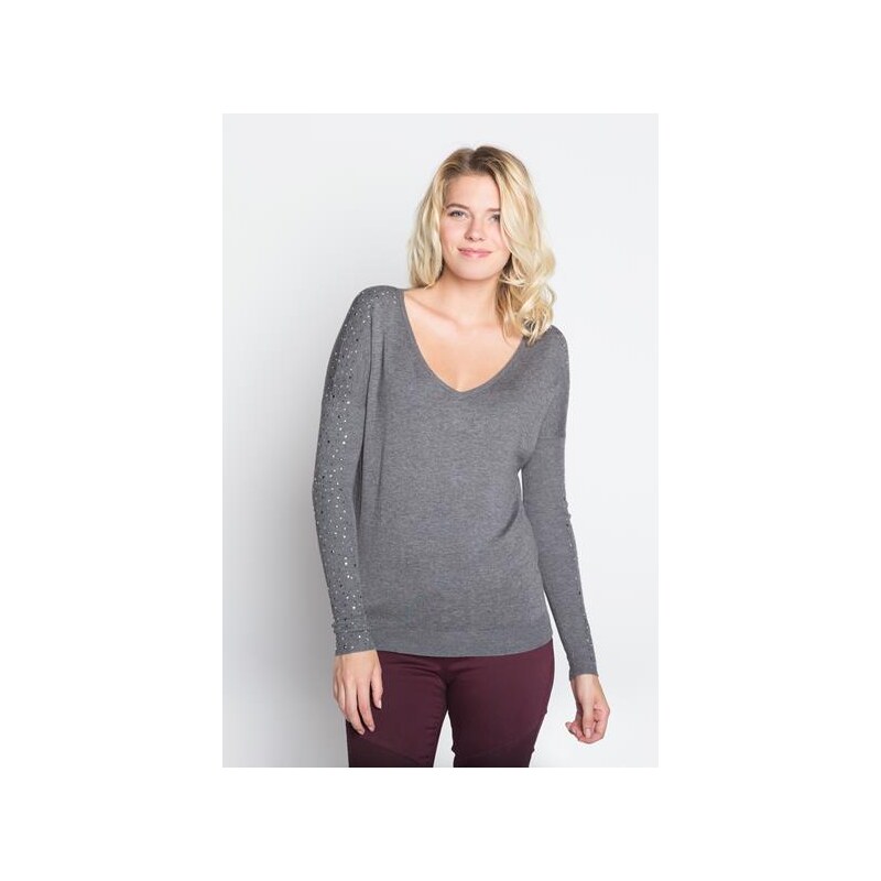 Pull maille chinée studs Gris Elasthanne - Femme Taille 0 - Cache Cache