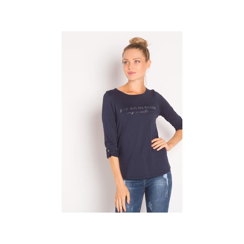 T-shirt à message Bleu Viscose - Femme Taille 0 - Cache Cache