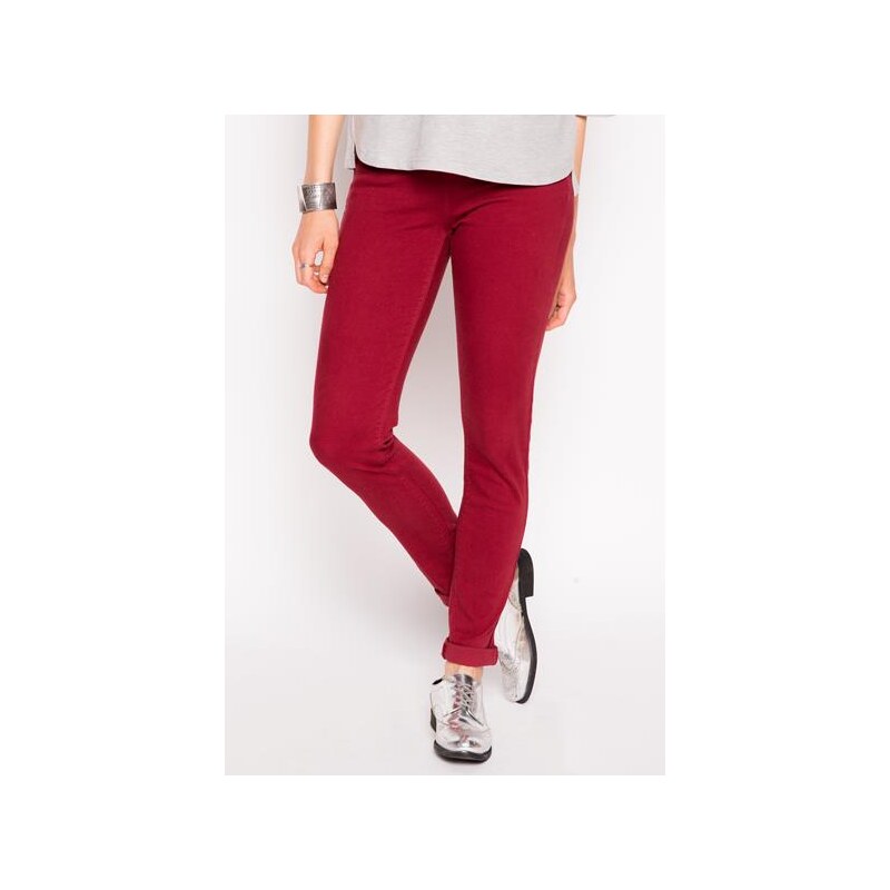 Pantalon slim uni strass poches Rouge Viscose - Femme Taille 42 - Cache Cache
