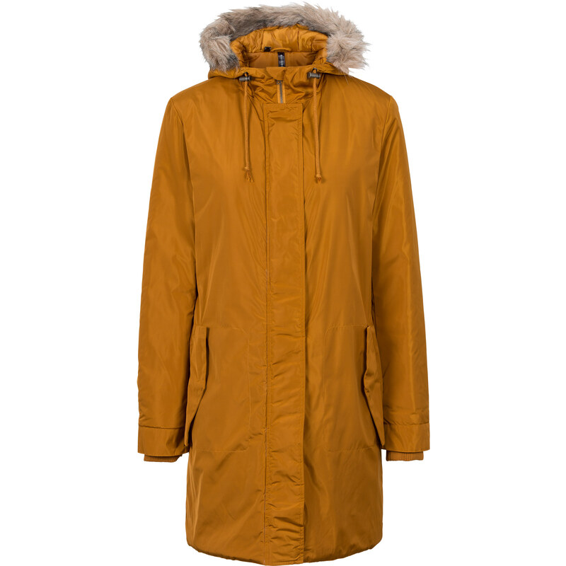 RAINBOW Manteau avec capuche amovible et fausse fourrure marron manches longues femme - bonprix