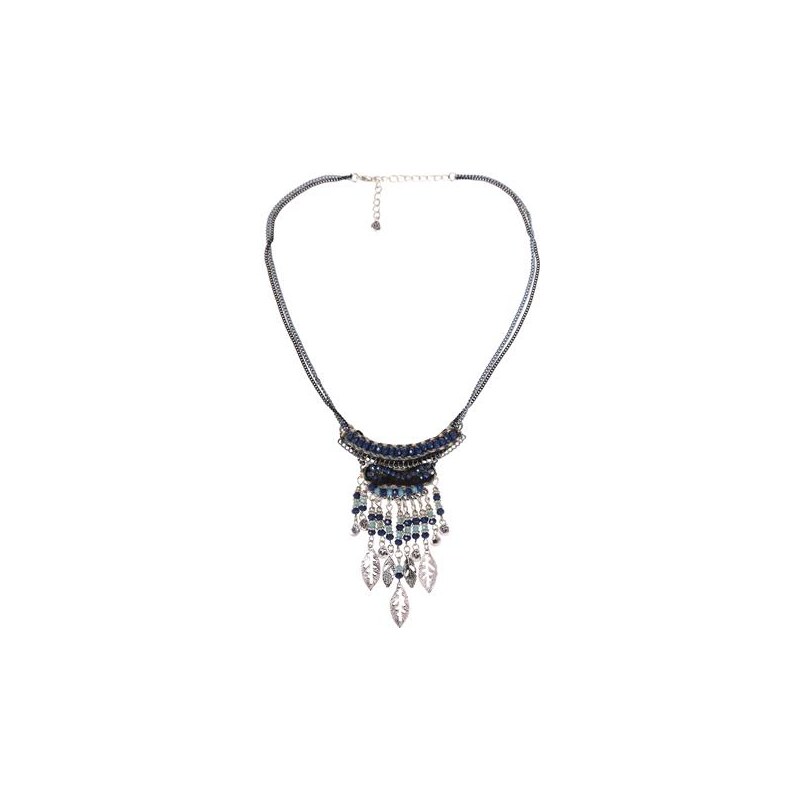 Collier plastron long plumes perles Gris Textile - Femme Taille T.U - Cache Cache