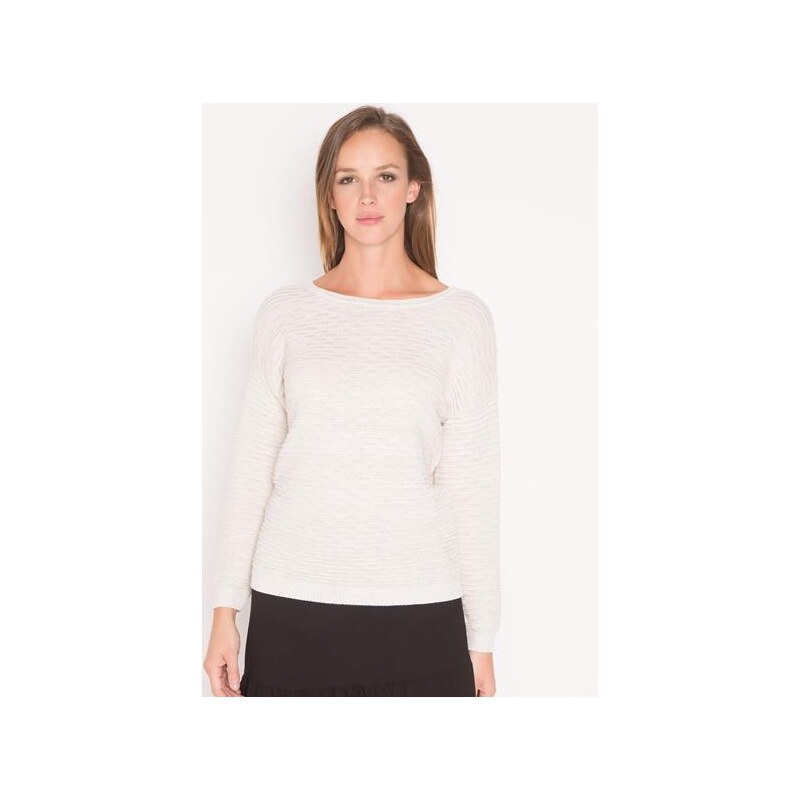 Pull maille fantaisie noeud dos Blanc Acrylique - Femme Taille 4 - Cache Cache