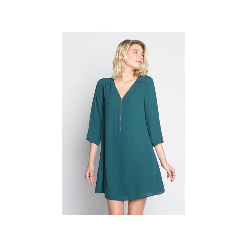 Robe évasée zippée m3/4 Vert Polyester - Femme Taille 42 - Cache Cache