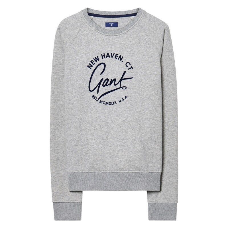 GANT Sweat-shirt Ras Du Cou Style Universitaire - Grey Melange