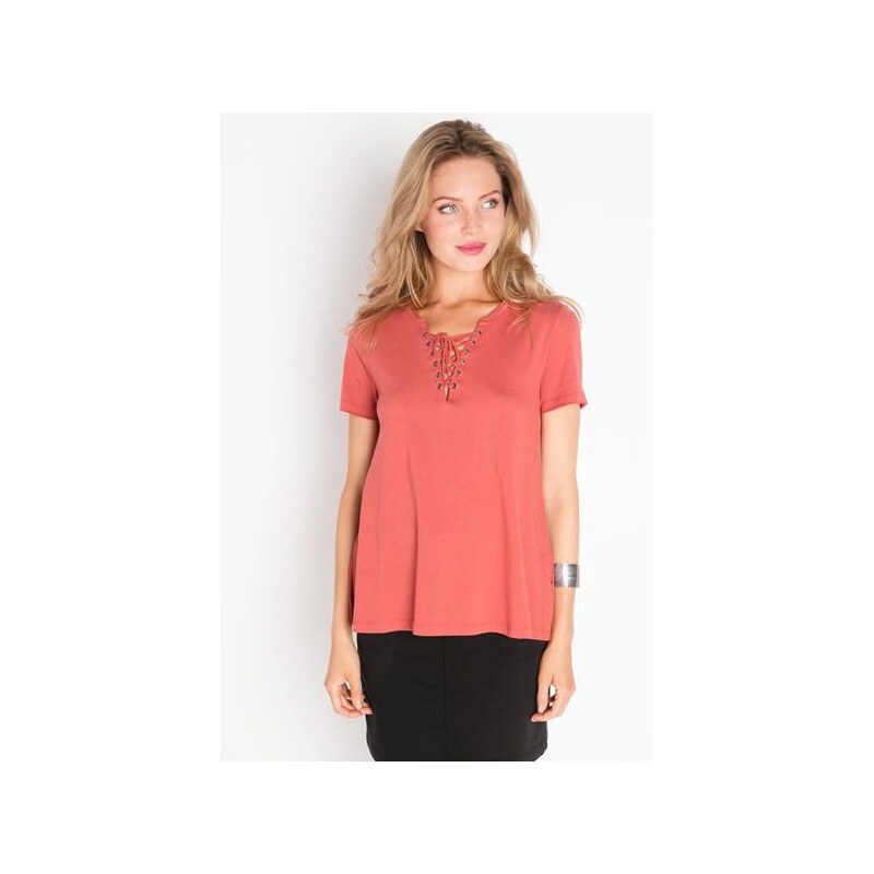 T-shirt lacé devant Rouge Modal - Femme Taille 0 - Cache Cache