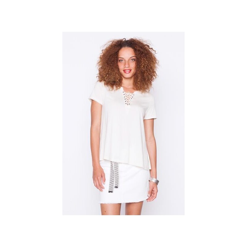 T-shirt lacé devant Blanc Modal - Femme Taille 0 - Cache Cache