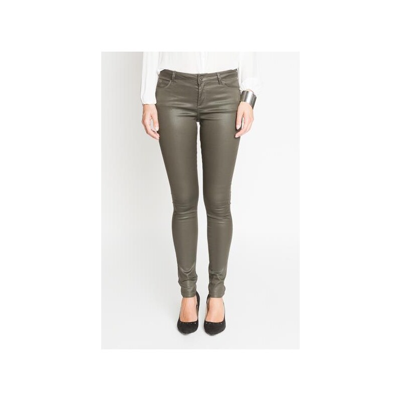 Pantalon skinny enduit uni Vert Synthetique (polyurethane) - Femme Taille 34 - Cache Cache