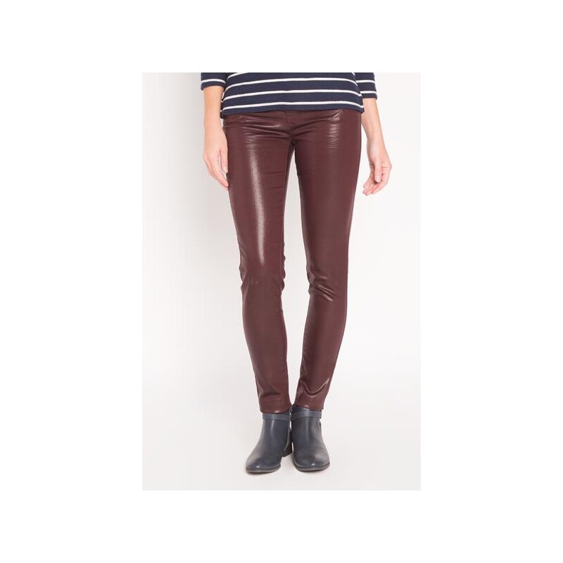 Pantalon slim enduit détail brodé Rouge Coton - Femme Taille 34 - Cache Cache