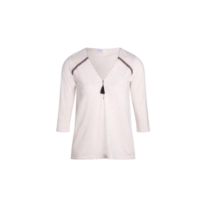 Top col zippé et pompon Blanc Polyester - Femme Taille 4 - Cache Cache