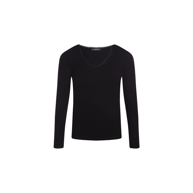 T-shirt maille côtelée dentelle Noir Viscose - Femme Taille 0 - Cache Cache