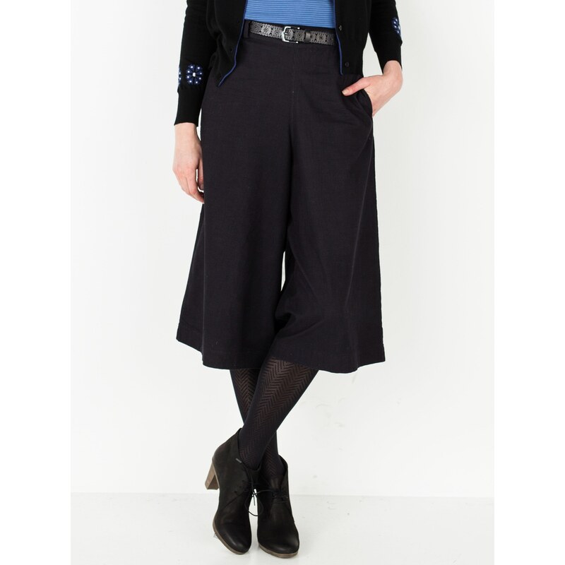 Pantalon Jupe-culotte Femme Coton Velours Côtelé Somewhere, Couleur Noir Bleute