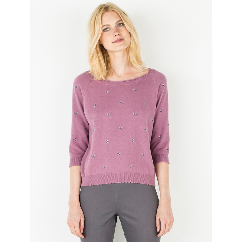 Pull Femme Coton Fantaisie Broderies Oversize Somewhere, Couleur Violine
