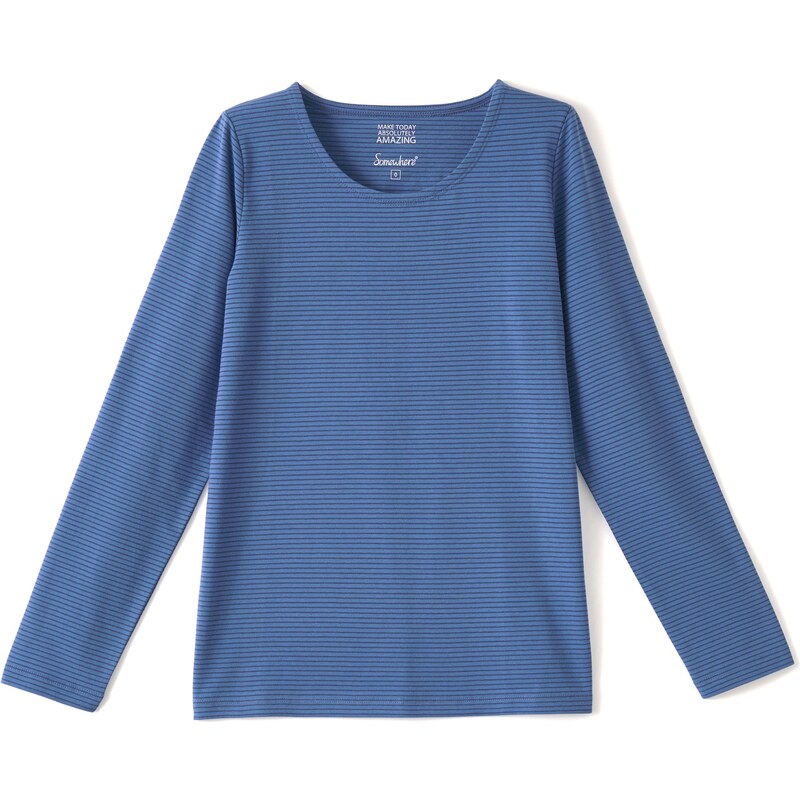 T-shirt Femme Coton/élasthanne Rayé Somewhere, Couleur Bleuet / Horizon