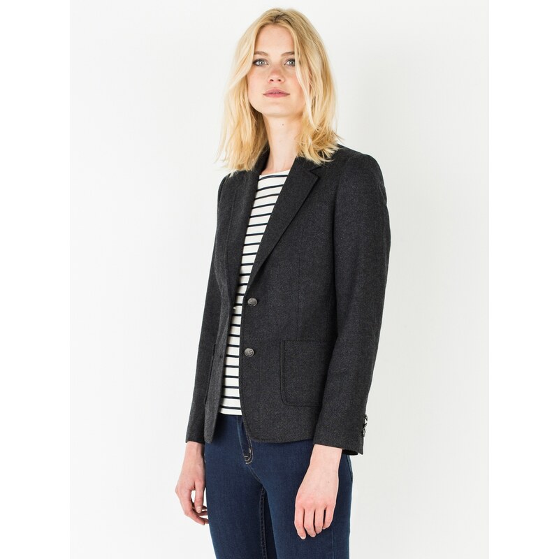 Veste Femme Tweed Chevrons Col Tailleur Somewhere, Couleur Anthracite
