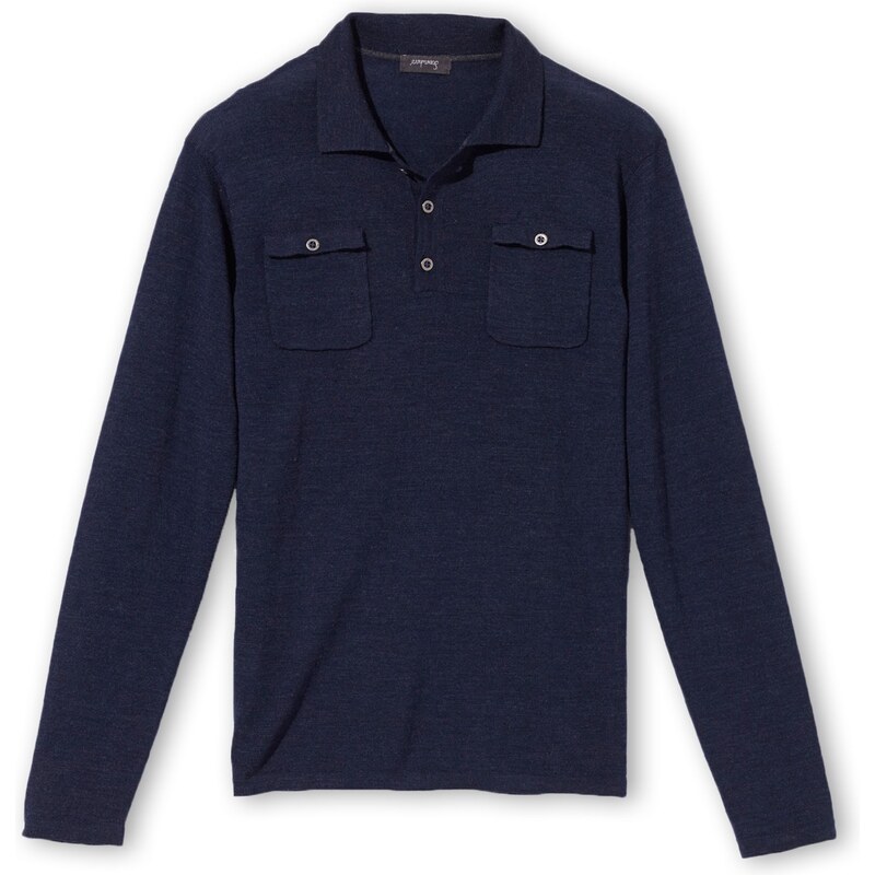 Pull Homme Laine Mérinos Col Polo Somewhere, Couleur Marine Chine