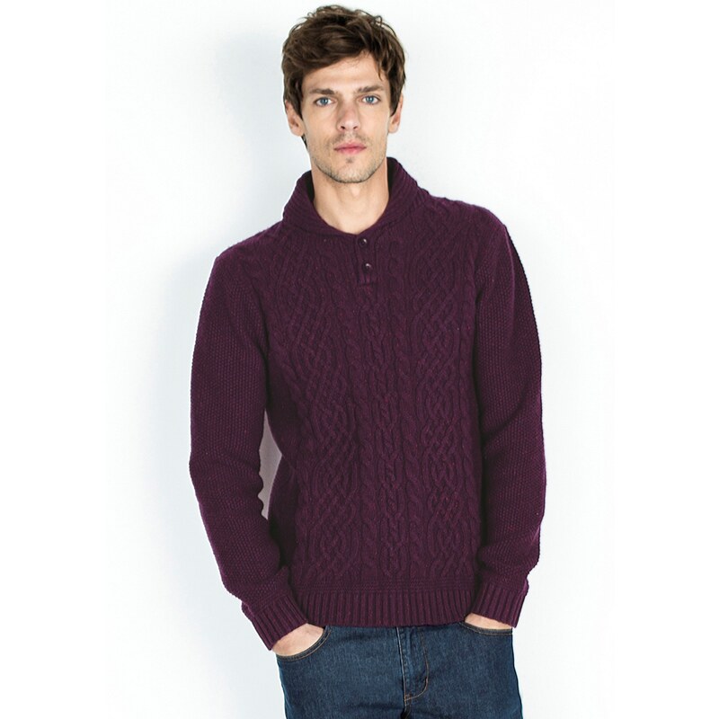 Pull Homme Torsades Fil Tweed Multicolore Somewhere, Couleur Figue