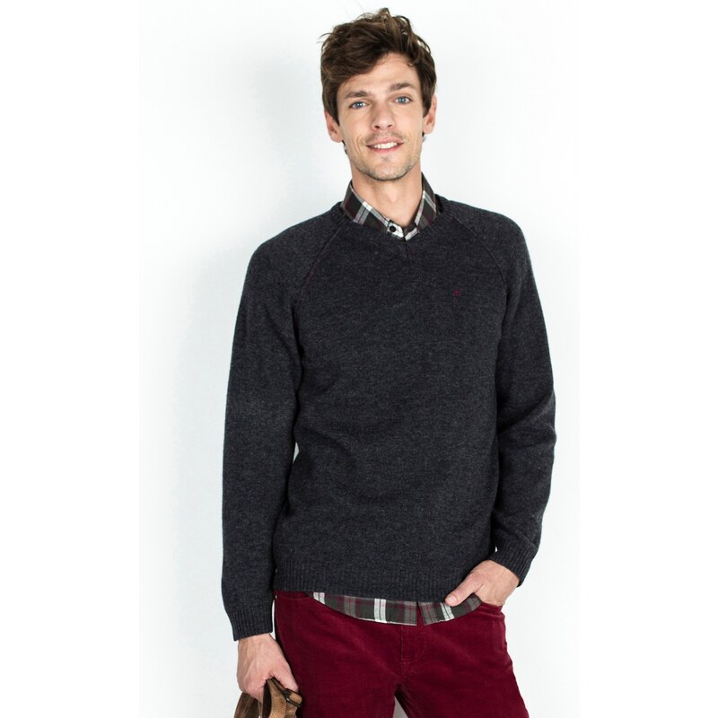 Pull Homme Laine Mélangée Col V Somewhere, Couleur Anthracite Chine
