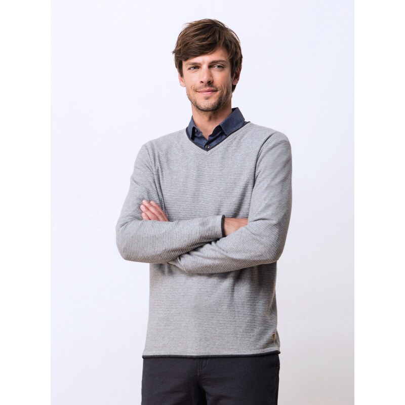 Pull Homme Coton / Cachemire Col V Somewhere, Couleur Gris Clair Chine