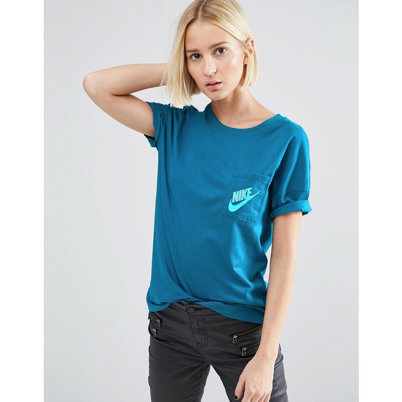Nike - Signal - T-shirt manches courtes avec petit logo virgule - Bleu