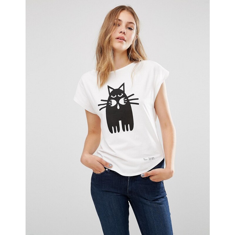 People Tree X Peter Jensen - T-shirt en coton bio à imprimé chat - Blanc