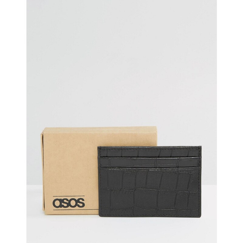 ASOS - Porte-cartes en cuir à motif crocodile en relief - Noir - Noir